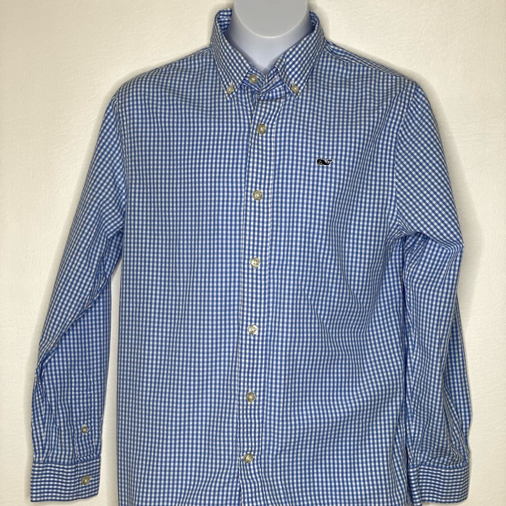 Vineyard Vines Kids Blue and White Gingham Button Down Shirt